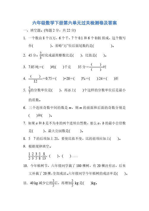 人教版六年级数学下册第六单元过关检测卷及答案