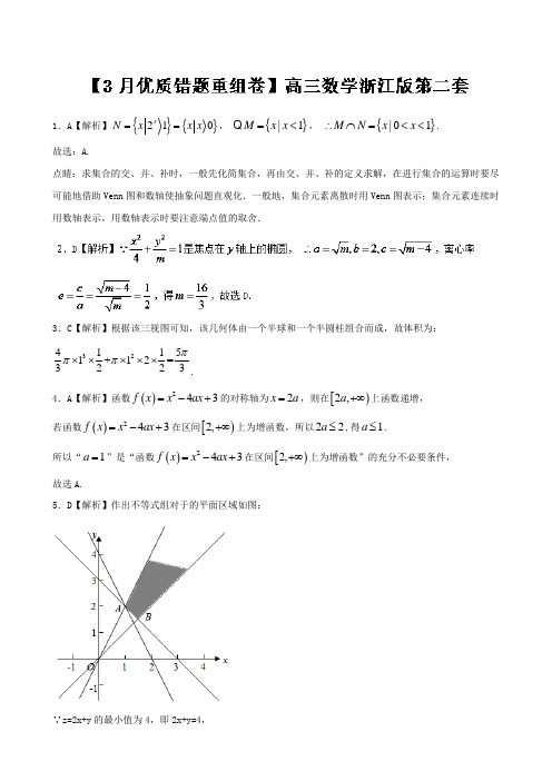 高考专题---浙江卷第2套优质错题重组卷高三数学(3月卷)---精校解析Word版