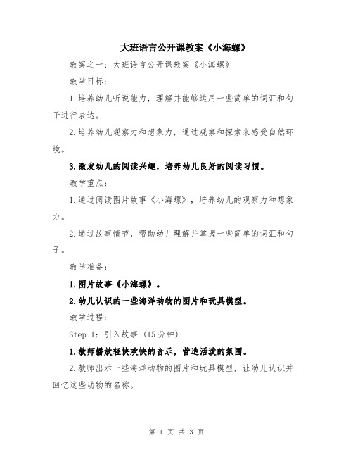 大班语言公开课教案《小海螺》