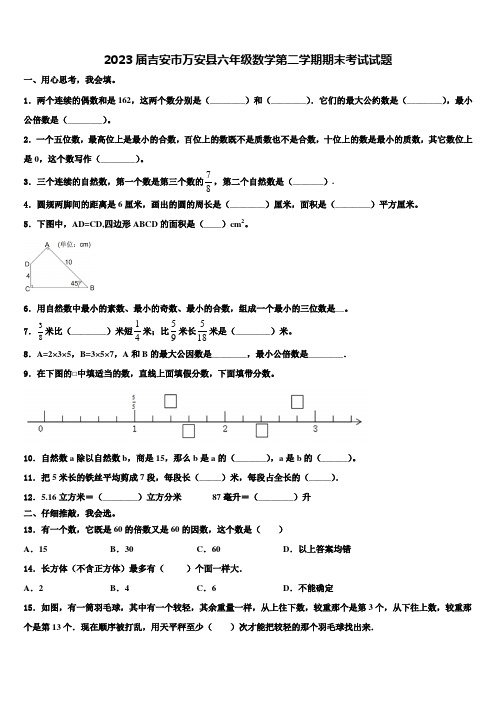 2023届吉安市万安县六年级数学第二学期期末考试试题含解析