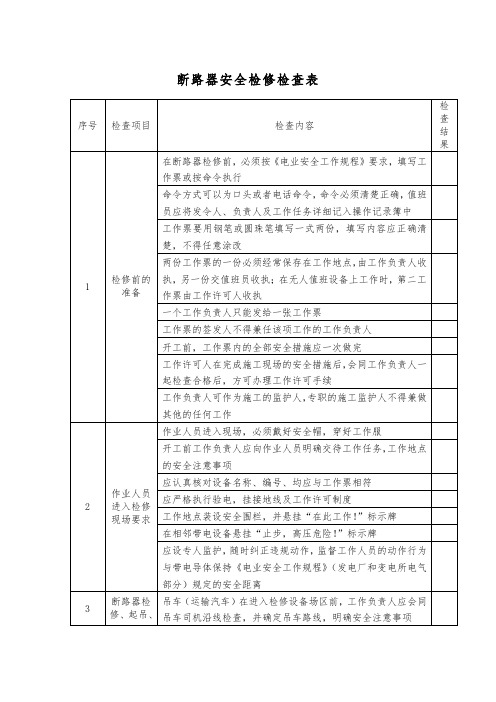 断路器安全检修检查表