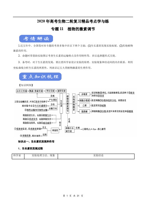 2020年高考生物二轮复习精品考点学与练 专题11 植物的激素调节(解析版)