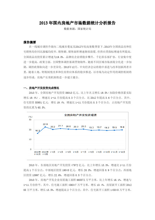 2013年国内房地产市场数据统计分析报告