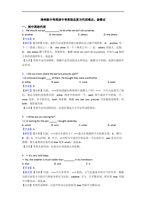 译林版中考英语中考英语总复习代词难点、易错点