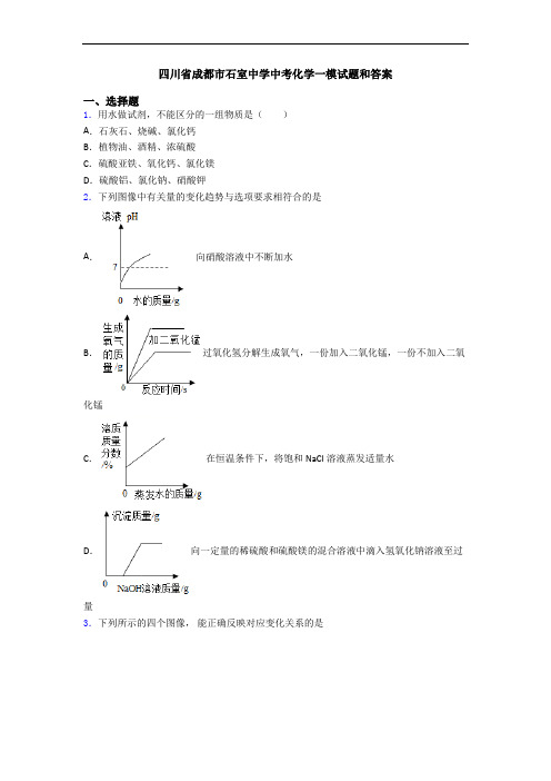 四川省成都市石室中学中考化学一模试题和答案