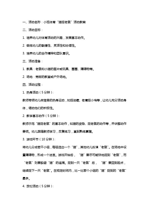 小班体育猫捉老鼠活动教案