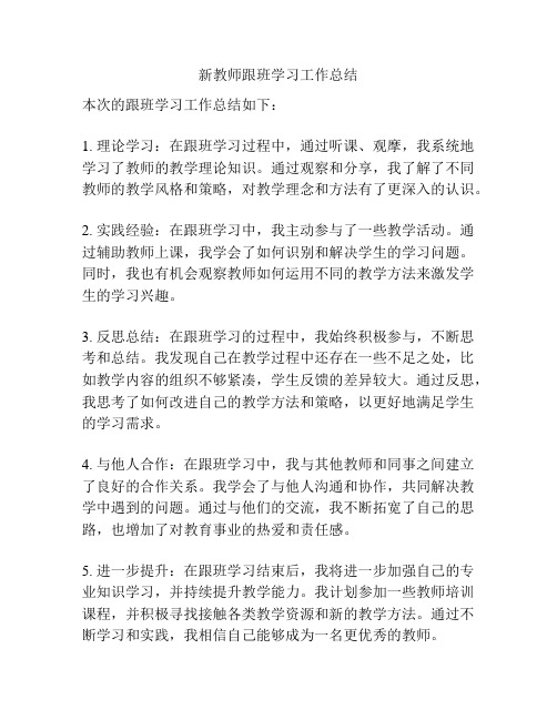 新教师跟班学习工作总结