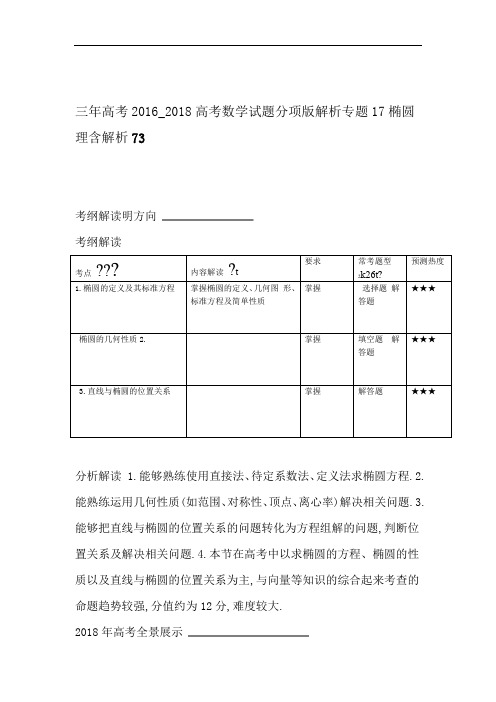 三年高考2016 2018高考数学试题分项版解析专题17椭圆理含解析73