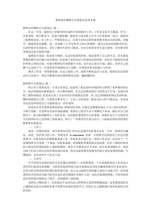 教师试用期转正自我鉴定优秀5篇