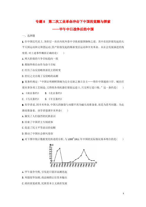 天津市2016届高考历史二轮复习 专题能力训练8 第二次工业革命冲击下中国的觉醒与探索-甲午中日战争后的中国