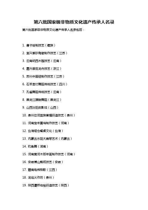 第六批国家级非物质文化遗产传承人名录