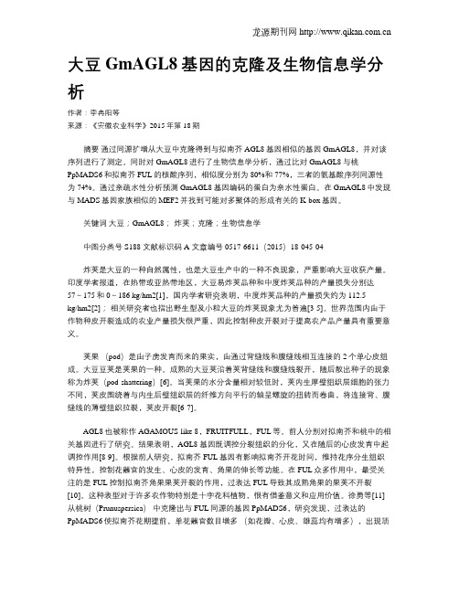 大豆GmAGL8基因的克隆及生物信息学分析