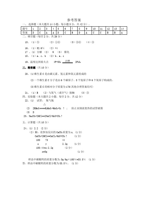 2012株洲化学中考答案