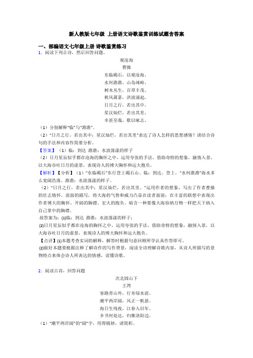 新人教版七年级 上册语文诗歌鉴赏训练试题含答案