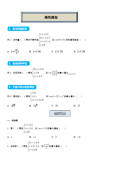 2021届高三数学精准培优专练 线性规划(文) 含答案