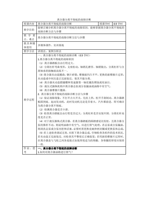 2.离合器分离不彻底的故障诊断