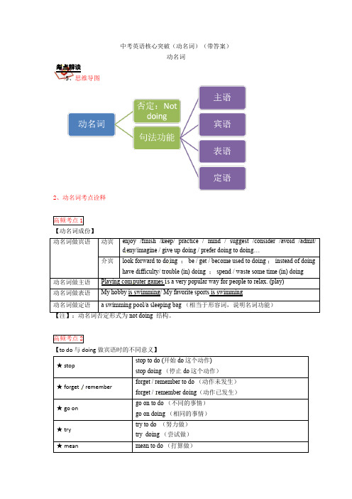 中考英语备考：英语核心突破(动名词)(带答案)