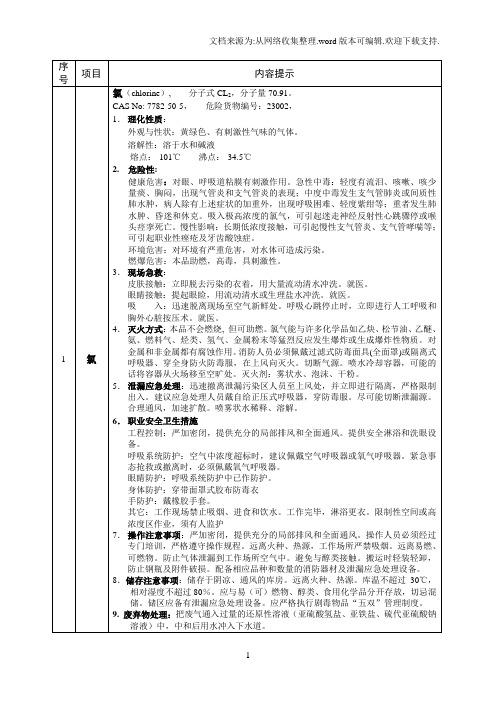 有毒有害物质信息卡92种