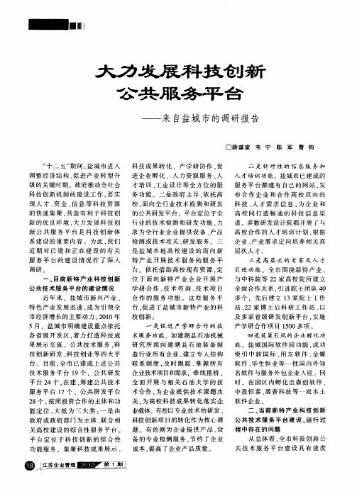 大力发展科技创新公共服务平台——来自盐城市的调研报告