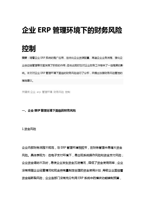 企业ERP管理环境下的财务风险控制