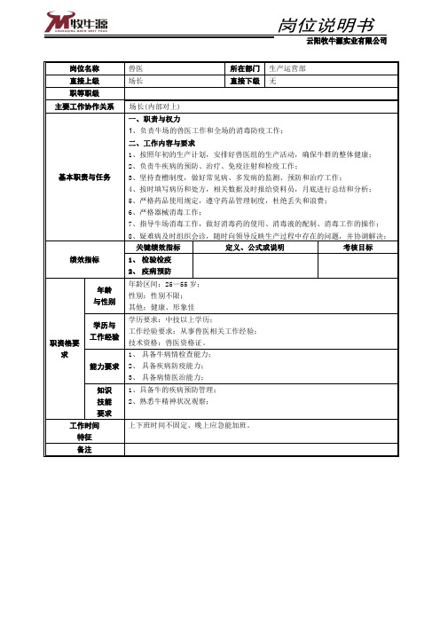 牧场岗位职责说明书(兽医)