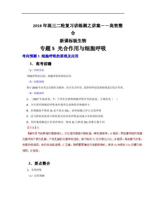 专题05 光合作用与细胞呼吸讲-2018年高考生物二轮复习讲练测 含解析 精品