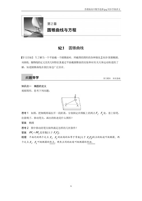 苏教版高中数学选修2-1第2章圆锥曲线与方程2.1含答案