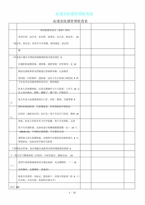 血透室院感管理方案检查表