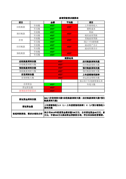 流动资金需求测算表