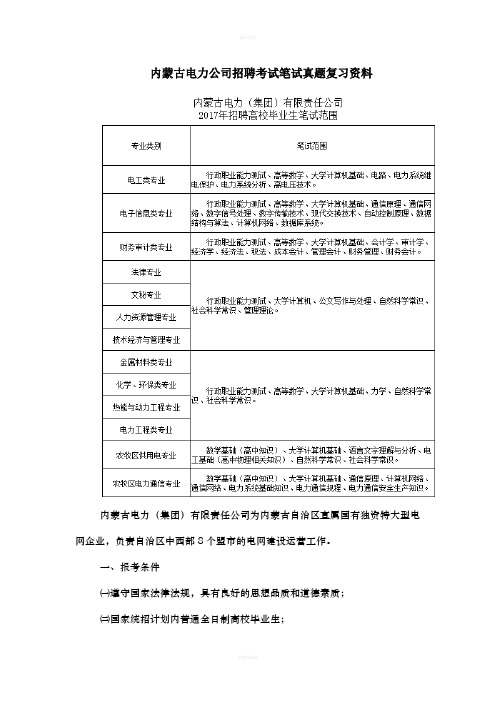 2018年内蒙古电力公司高校应届毕业生招聘考试笔试内容历年考试真题