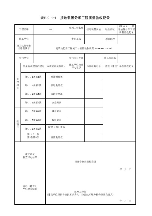 表E.0.1-1  接地装置分项工程质量验收记录