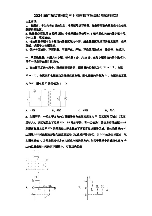 2024届广东省物理高三上期末教学质量检测模拟试题含解析