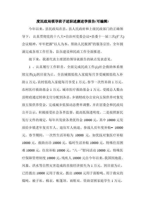 度民政局领导班子述职述廉述学报告(可编辑).doc