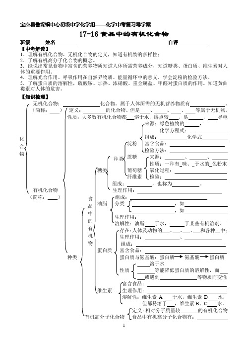 中考第一轮复习学案17-16食品中的有机化合物