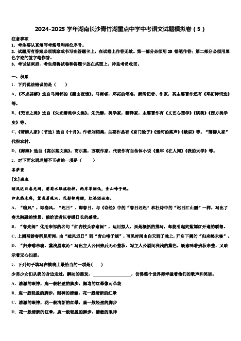 2024-2025学年湖南长沙青竹湖重点中学中考语文试题模拟卷(5)含解析