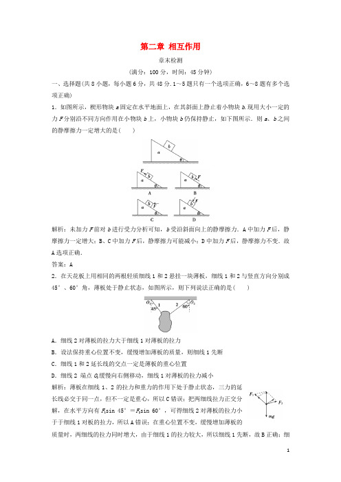 高考物理一轮复习第二章相互作用章末检测新人教版