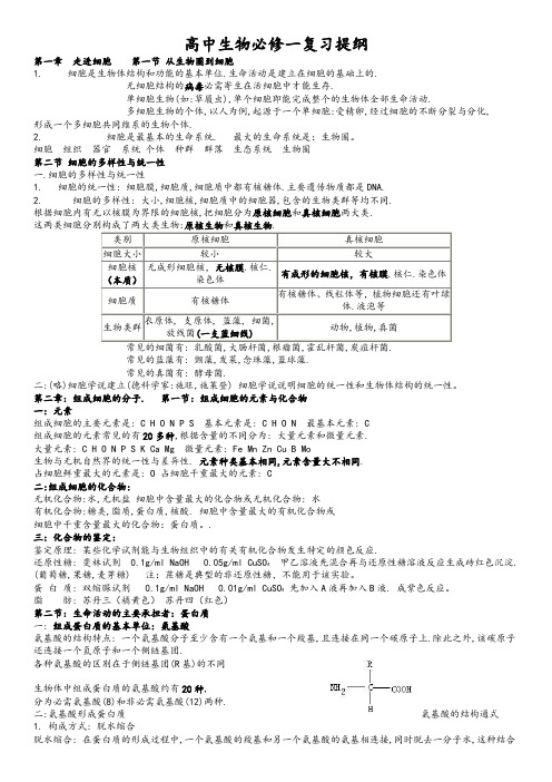 高一生物必修一复习提纲(完整版)