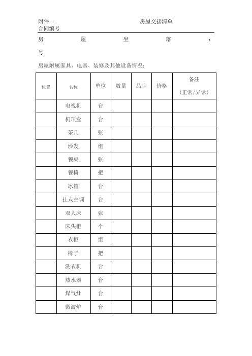 房屋租赁交接清单