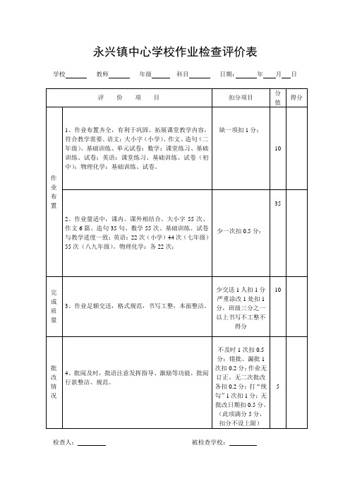 作业检查评价表