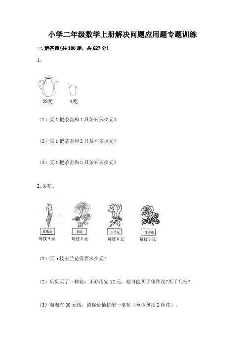 小学二年级数学上册解决问题应用题专题训练-精品(名校卷)