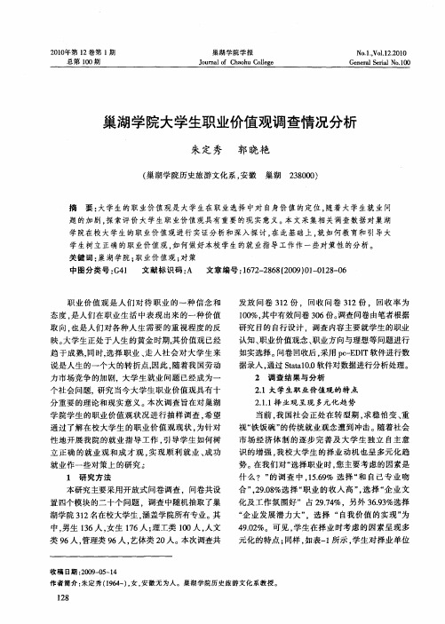 巢湖学院大学生职业价值观调查情况分析