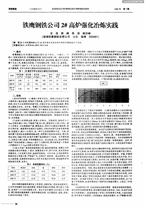 铁鹰钢铁公司2#高炉强化冶炼实践