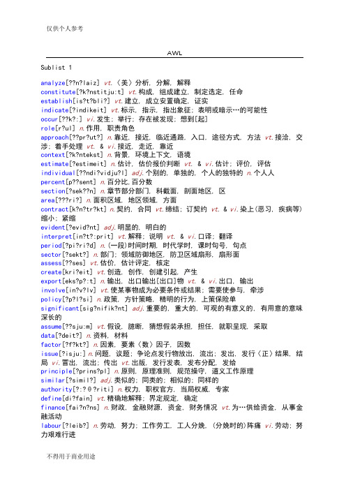 AWL词汇表【学术词汇表】——雅思