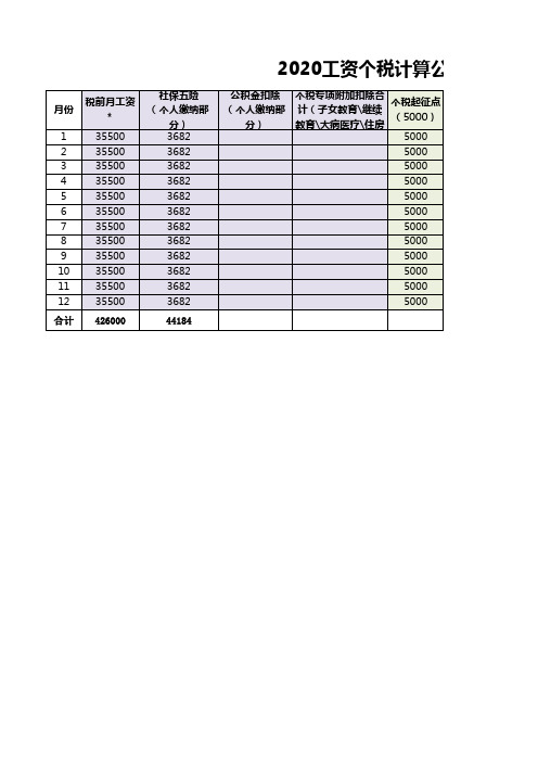 2020工资个税计算公式(带函数公式)