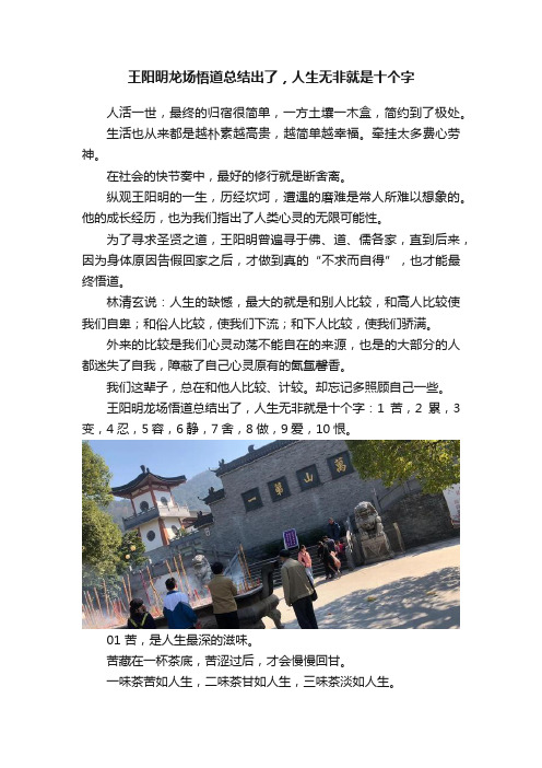 王阳明龙场悟道总结出了，人生无非就是十个字