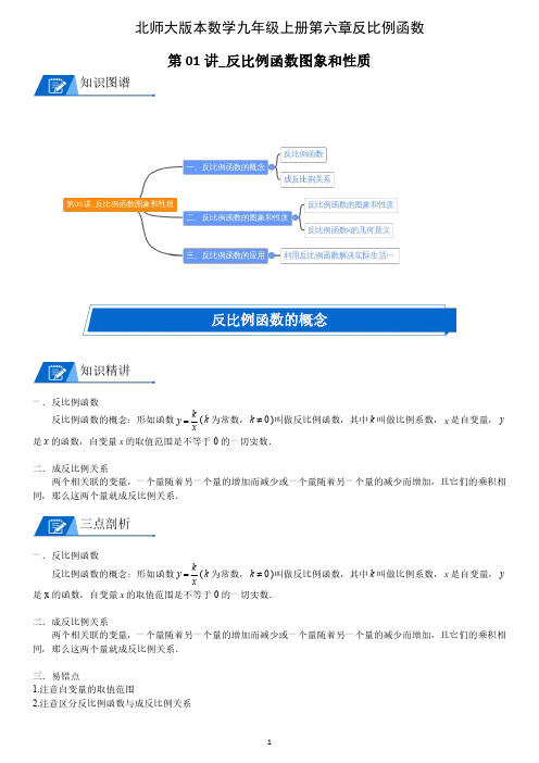 北师大版本数学九年级上册第六章反比例函数知识点解析含习题练习