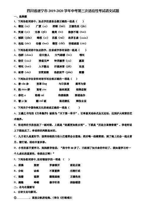 四川省遂宁市2019-2020学年中考第三次适应性考试语文试题含解析