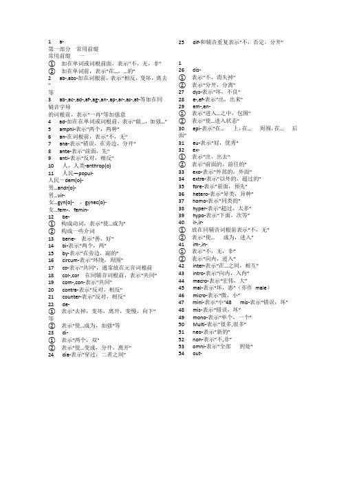 英语常用词根词缀表(排版整齐)