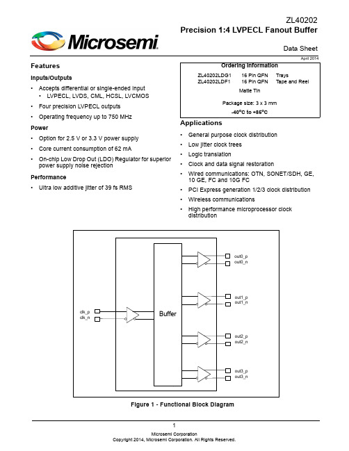 微小电子ZL40202精密LVPECL4 1输出缓冲器数据手册说明书