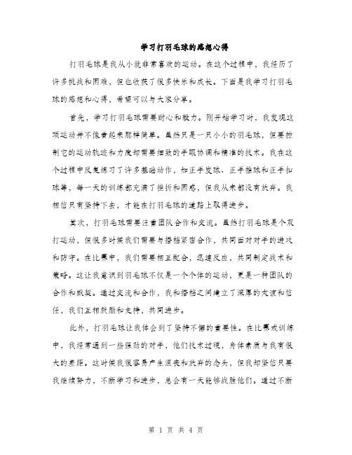 学习打羽毛球的感想心得（二篇）